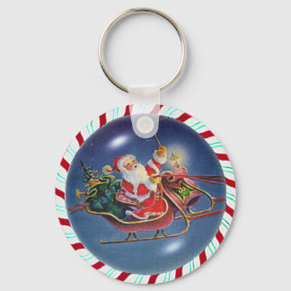 SANTA, SLEIGH & CANDY CANE WREATH by SHARON SHARPE Keychain