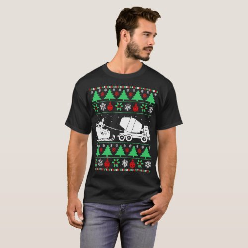 Santa Sleigh Cement Truck Driver Christmas Ugly T_Shirt