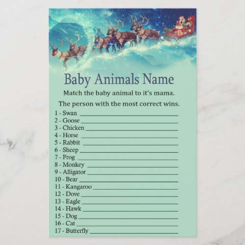 Santa  Sleigh Christmas Baby Animals Name Game