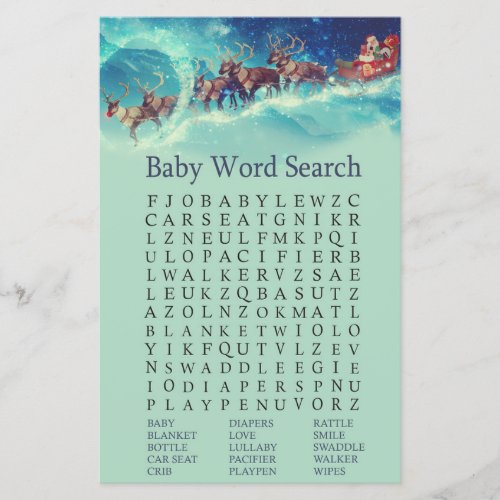 Santa Sleigh Christmas Baby Shower Word Search