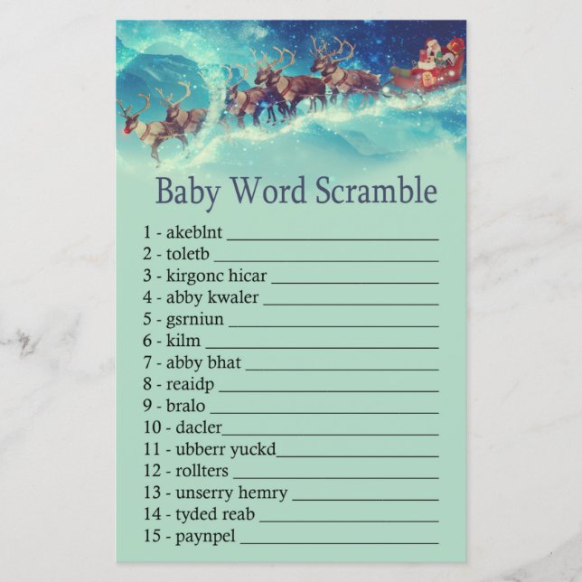Santa Sleigh Christmas Baby word scramble game (Front)