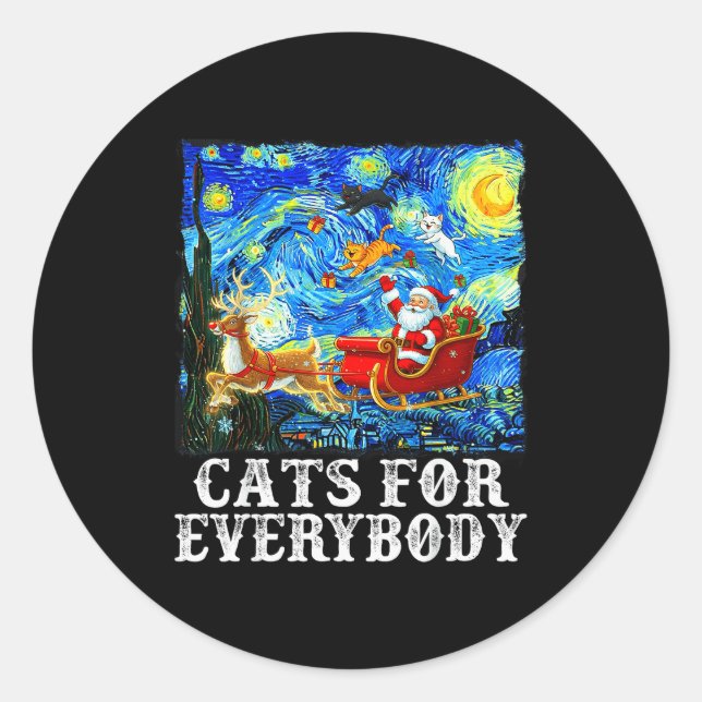 Santa Sleigh Christmas Cats For Everybody Starry N Classic Round Sticker (Front)