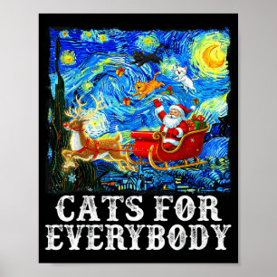 Santa Sleigh Christmas Cats For Everybody Starry N Poster