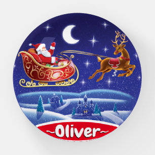 Santa sleigh Christmas glass dome paperweight