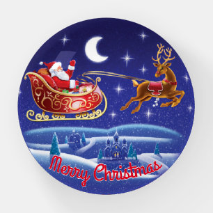Santa sleigh Christmas glass dome paperweight