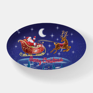 Santa sleigh Christmas glass oval paperweight