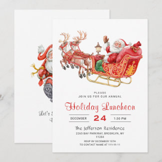 Santa Sleigh Christmas Holiday Luncheon Invitation