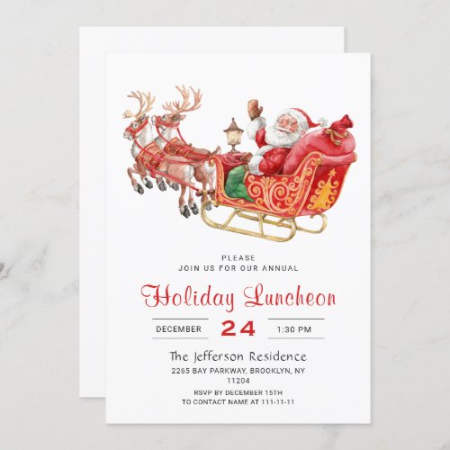 Santa Sleigh Christmas Holiday Luncheon Invitation