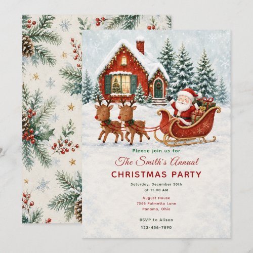 Santa Sleigh Christmas Party Invitation