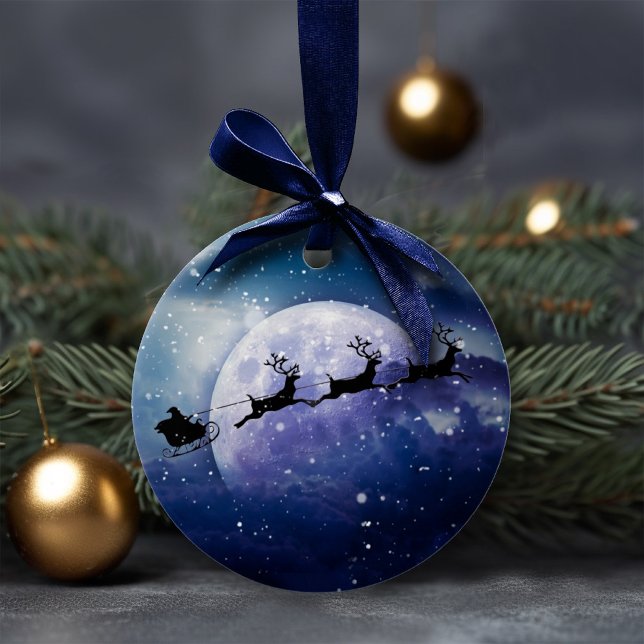 Santa Sleigh | Fantasy Galaxy Christmas Night Sky Ceramic Ornament (Creator Uploaded)