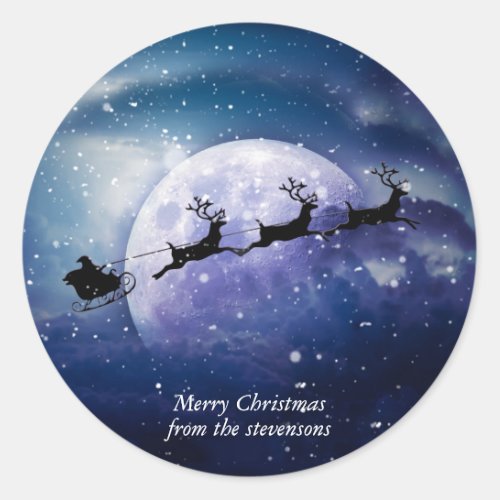 Santa Sleigh  Fantasy Galaxy Christmas Night Sky Classic Round Sticker