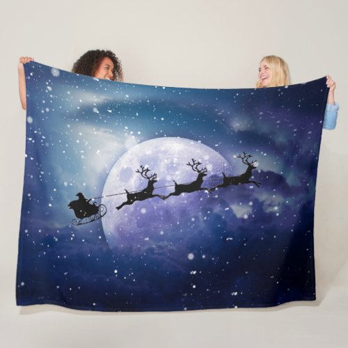 Santa Sleigh  Fantasy Galaxy Christmas Night Sky Fleece Blanket