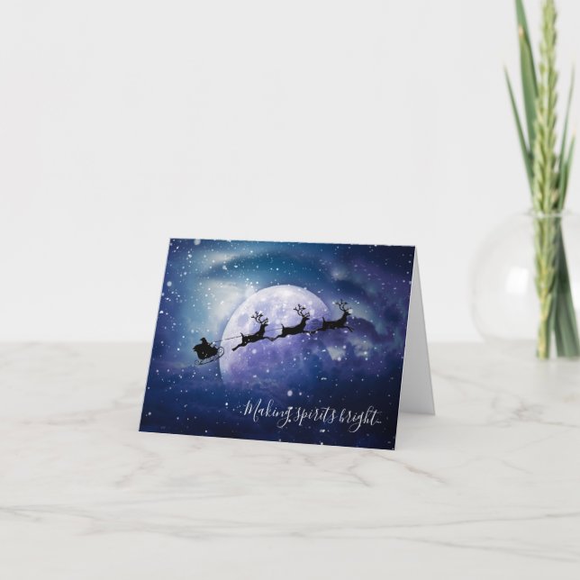 Santa Sleigh | Fantasy Galaxy Christmas Night Sky Holiday Card (Front)