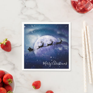 Santa Sleigh   Fantasy Galaxy Christmas Night Sky Napkins