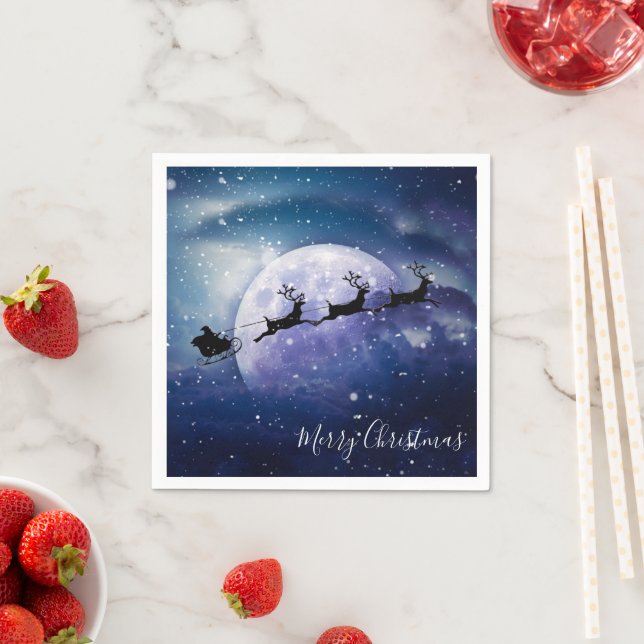 Santa Sleigh | Fantasy Galaxy Christmas Night Sky Napkins (Insitu)