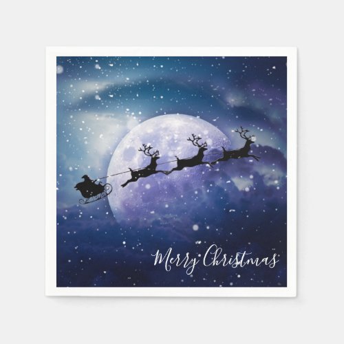 Santa Sleigh  Fantasy Galaxy Christmas Night Sky Napkins