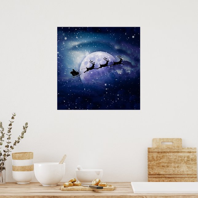 Santa Sleigh | Fantasy Galaxy Christmas Night Sky Poster (Kitchen)