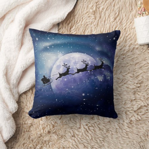 Santa Sleigh  Fantasy Galaxy Christmas Night Sky Throw Pillow