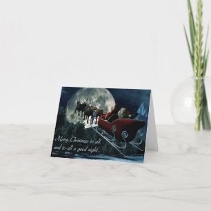 Santa Sleigh Full Moon Christmas Note Card
