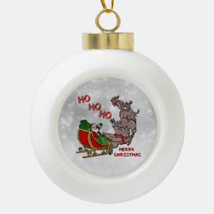 Santa Sleigh HoHoHo Merry Christmas Ball Ornament