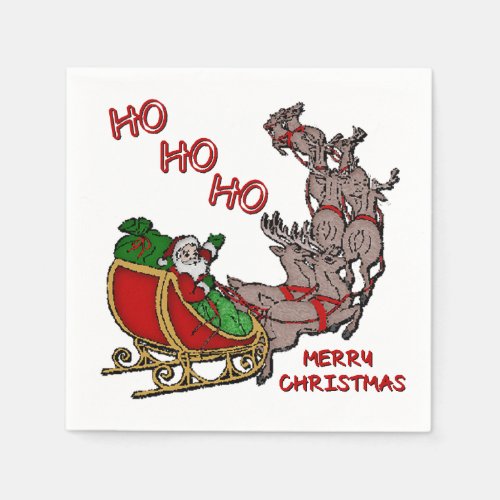 Santa Sleigh HoHoHo Merry Christmas Napkins