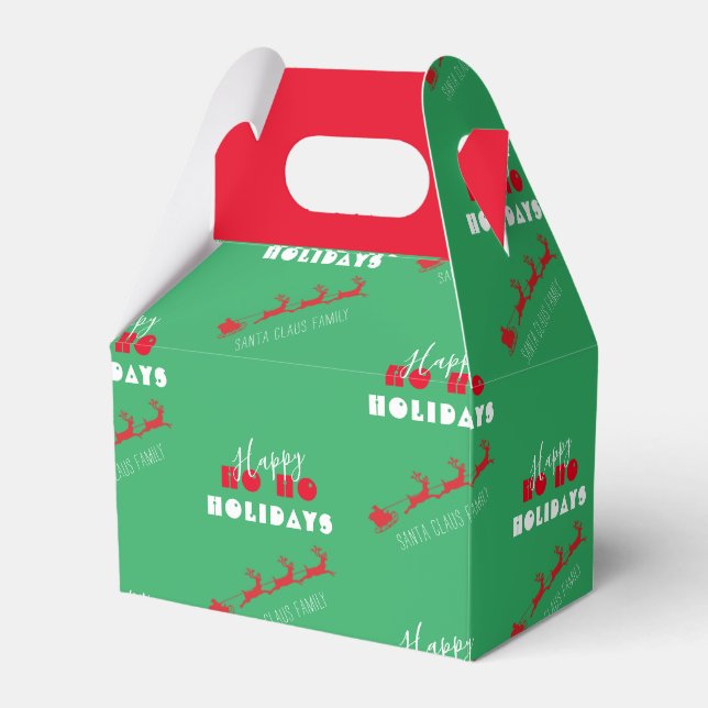 Santa Sleigh Holiday Green Favor Box (Front Side)