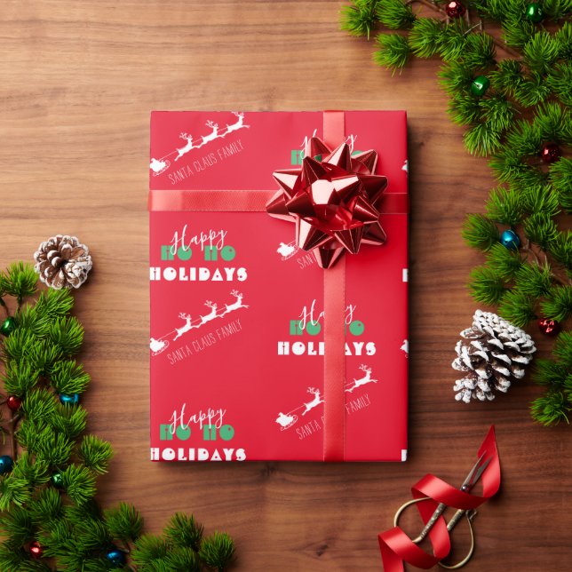 Santa Sleigh Holiday Red Wrapping Paper (Holiday Gift)