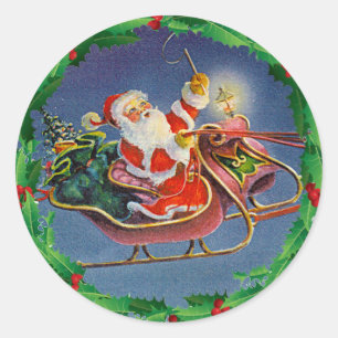 SANTA, SLEIGH & HOLLY by SHARON SHARPE Classic Round Sticker
