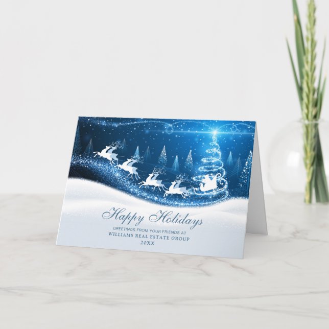 Santa Sleigh Merry Christmas Corporate Greeting Holiday Card (Front)