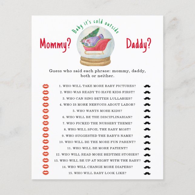 Santa sleigh - mommy or daddy baby shower game (Front)