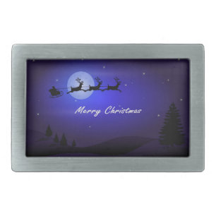 Santa Sleigh Moon Merry Christmas Belt Buckle