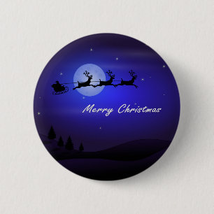 Santa Sleigh Moon Merry Christmas Button
