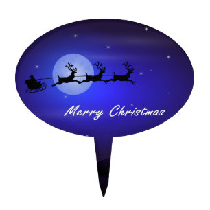 Santa Sleigh Moon Merry Christmas Cake Topper
