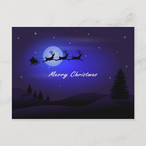 Santa Sleigh Moon Merry Christmas Holiday Postcard