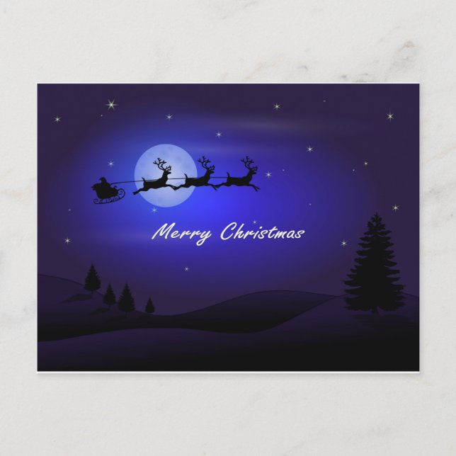 Santa Sleigh Moon Merry Christmas Holiday Postcard (Front)