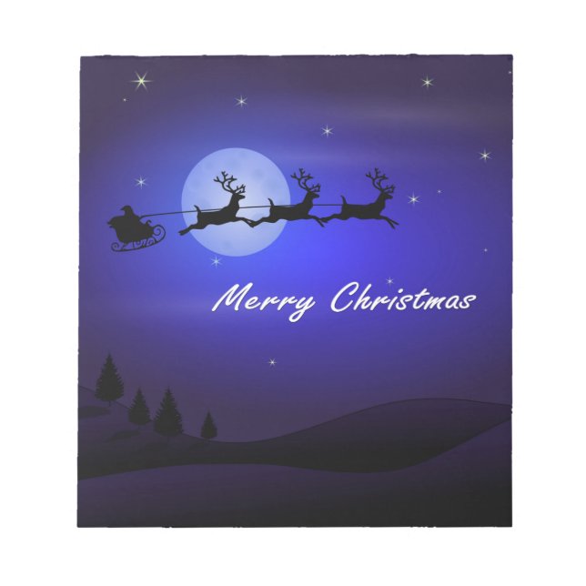 Santa Sleigh Moon Merry Christmas Notepad (Front)