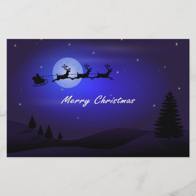 Santa Sleigh Moon Merry Christmas Stationery (Front)