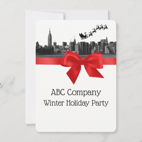 Santa Sleigh NYC Wide Skyline Etched BW Red Invitation