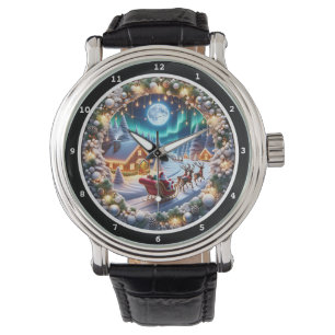 Santa Sleigh Over Snowy Village Watch