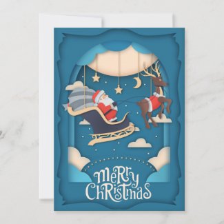 Santa Sleigh Paper Cut Out Holiday Card
