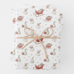 Santa Sleigh Pattern Wrapping Paper Sheets