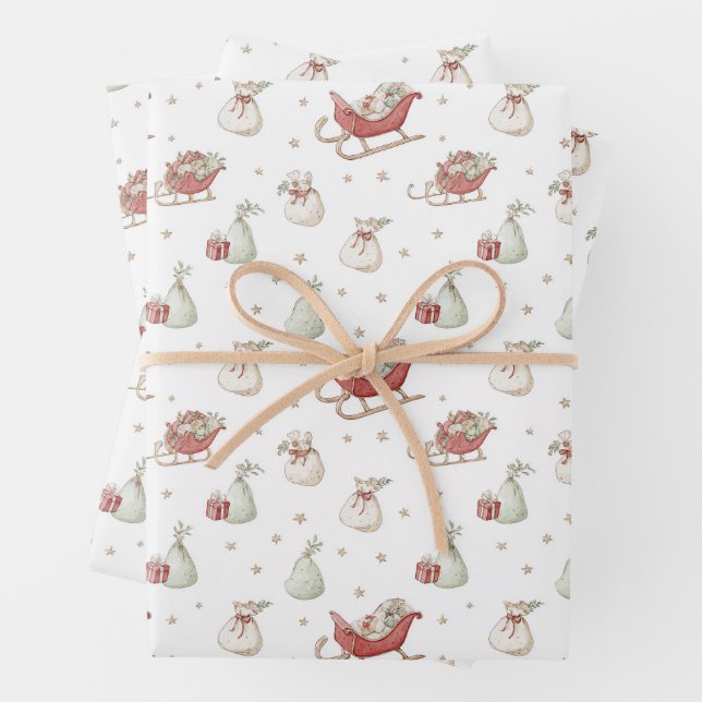 Santa Sleigh Pattern Wrapping Paper Sheets (In situ)