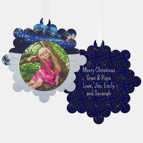 Santa Sleigh Photo Ornament Greeting Card