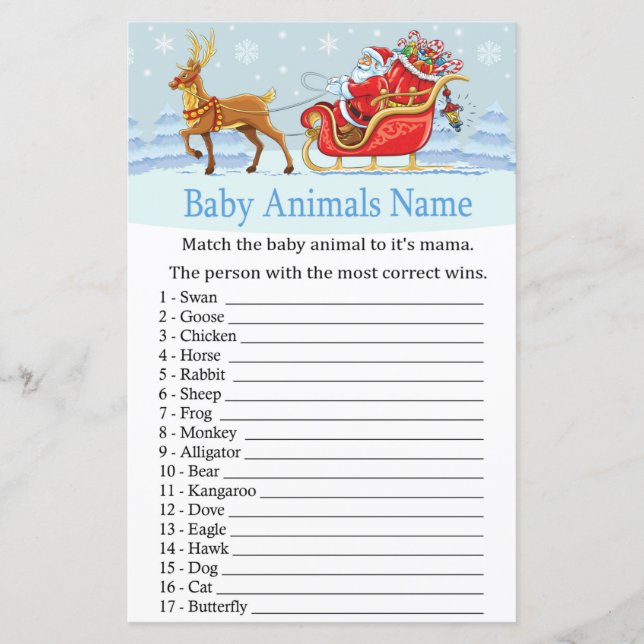 Santa Sleigh Reindeer  Baby Animals Name Game (Front)