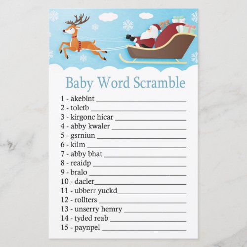 Santa Sleigh Reindeer Baby word scramble game