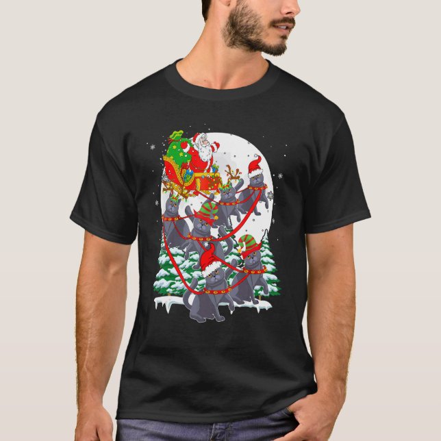 Santa Sleigh Reindeer British Shorthair Cats Xmas  T-Shirt (Front)