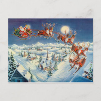 SANTA, SLEIGH & REINDEER by SHARON SHARPE Holiday Postcard