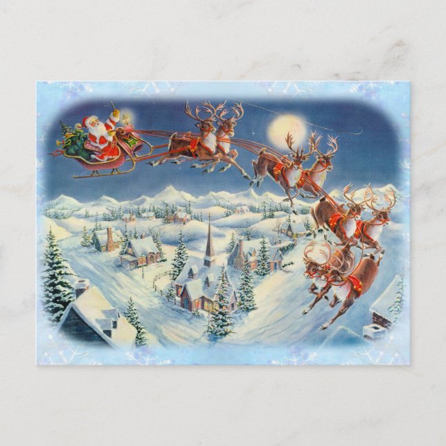 SANTA, SLEIGH & REINDEER by SHARON SHARPE Holiday Postcard (Front)