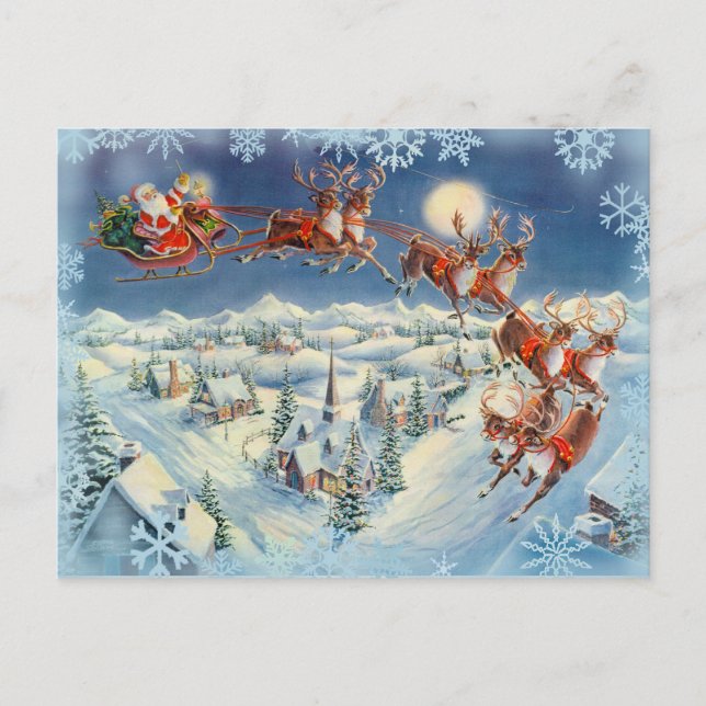 SANTA, SLEIGH & REINDEER by SHARON SHARPE Holiday Postcard (Front)