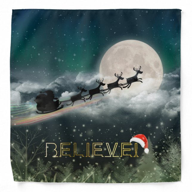 Santa Sleigh Reindeer Christmas Bandana (Front)